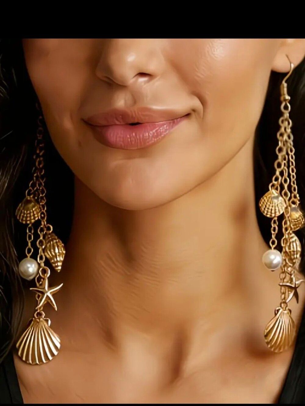 Gold Seashell Starfisb Dangle Earrings